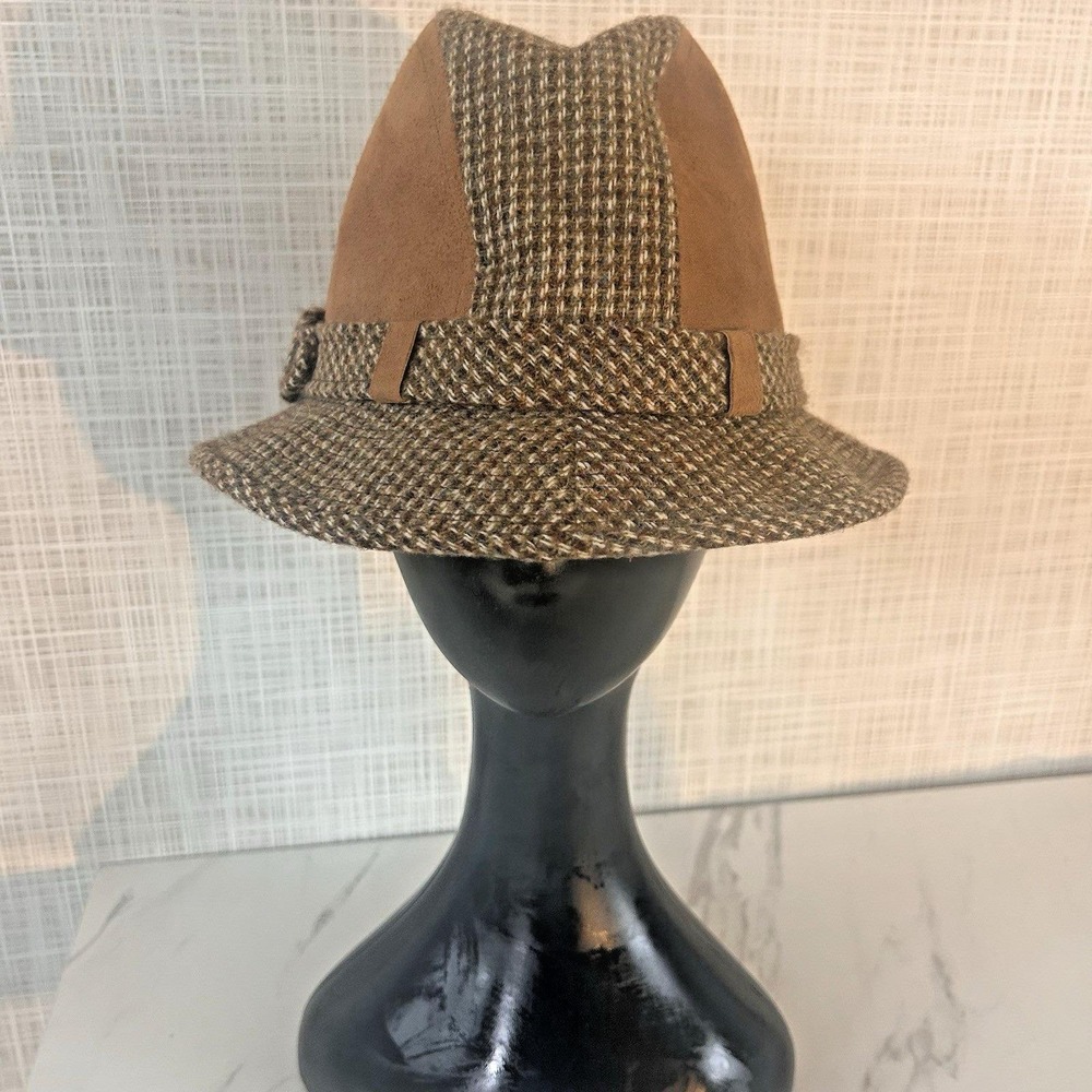 Dobbs Fedora Fifth Avenue New York Suede Wool Tweed Brown Fedora Hat BxZ